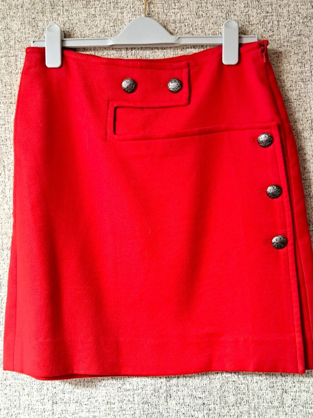 RED LADIES MINI SKIRT WRAP FRONT ETCETERA SIZE 4 W GOLD BUTTONS CHRISTMAS RED